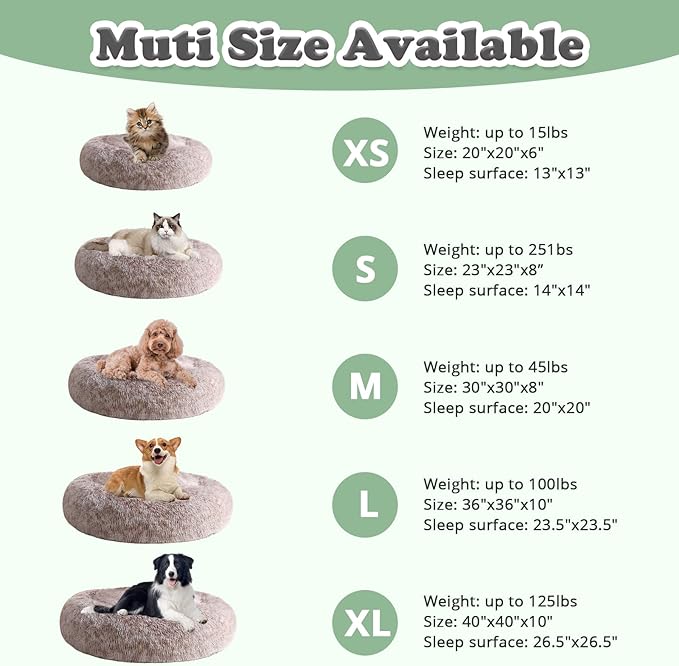 JOLLYVOGUE Dog Beds, Calming Small Dog Bed, Anti-Anxiety Dog Bed for Small Dogs, Fluffy Donut Dog Bed, Cozy Dog Cat Cushion Bed for Small Medium Dogs (24")
