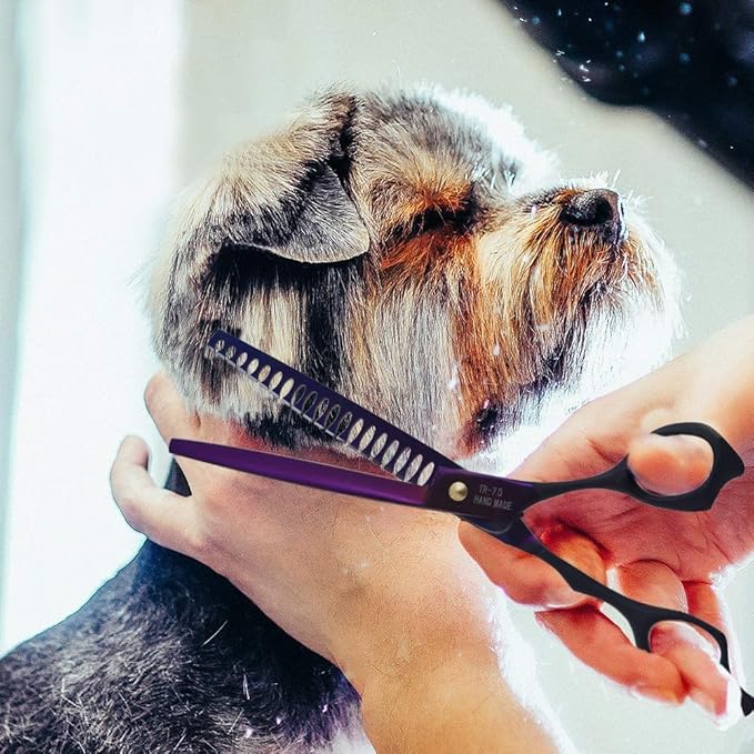 Purple Dragon Professional 7.0/8.0 inch Pet Grooming Hair Cutting Scissor and 6.75/8.0 inch Dog Chunker Shear - Japan 440C Stainless Steel for Pet Groomer or Family DIY Use (Chunker Scissor)