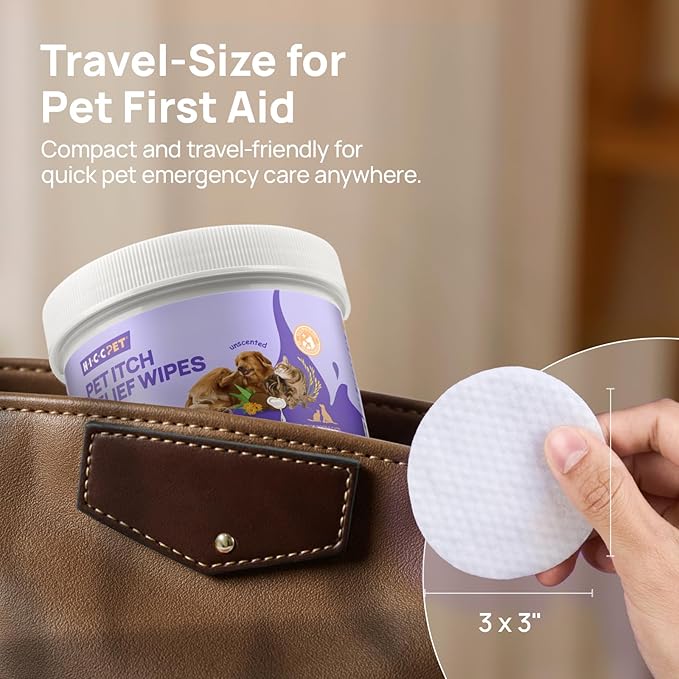HICC PET Itch Relief Wipes for Dogs & Cats, Rapidly Relieves Itching, Soothes Hot Spots and Skin Irritations, Hypoallergenic Hot Spot Treatment Cleaning Wipes, Alleviate Dry Itchy Skin - 100 Count