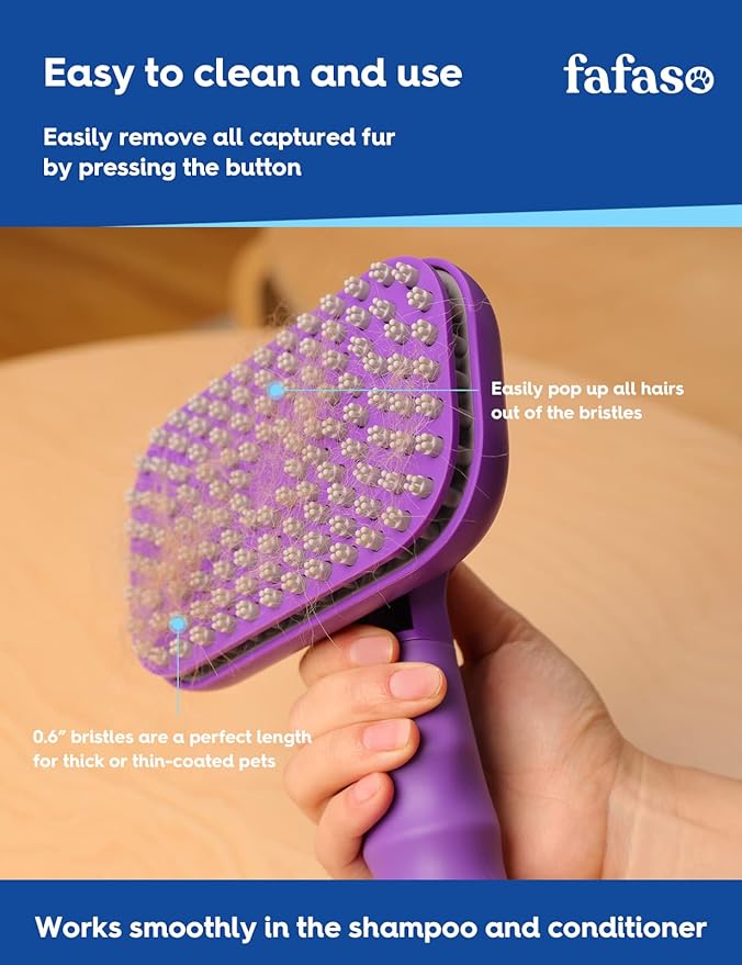 Pet Grooming Brush - Versatile for Bathing, Grooming, and Massaging Short and Long Hair Dogs, Cats, Rabbits (Purple)