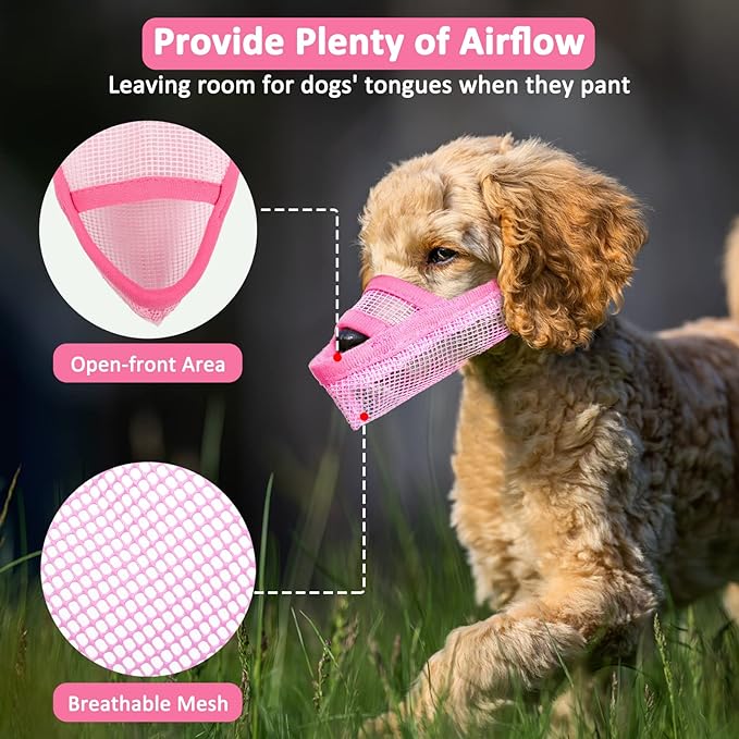 Crazy Felix Nylon Dog Muzzle for Small Medium Large Dogs, Air Mesh Breathable and Drinkable Pet Muzzle for Anti-Biting Anti-Barking Licking (L, Pink)