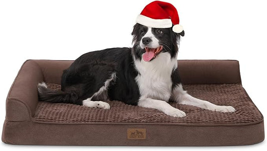 Orthopedic Dog Bed for Large Dogs,Washable Dog Sofa Beds Large, Supportive Foam Pet Couch Bed with Removable Washable Cover, Waterproof Lining and Nonskid Bottom, Brown (L,42" L x 30" W x 7.5" Th)