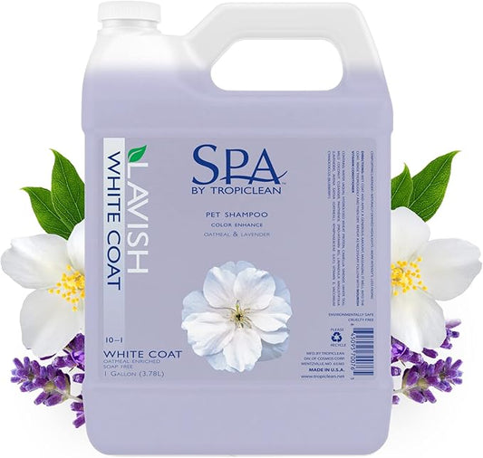 TropiClean SPA Lavish Dog Shampoo | Dog Whitening Shampoo For White Coats & All Other Coat Types | Naturally Derived Salon Grade Ingredients | Made in the USA | 1 Gallon