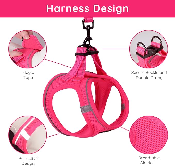 BELLA & PAL Puppy Harness with Leash Set, Dog Harness for Small Dogs No Pull, Dog Leash for Small Dogs, Step in Harness for Extra Small Dogs, Hot Pink Harness, S