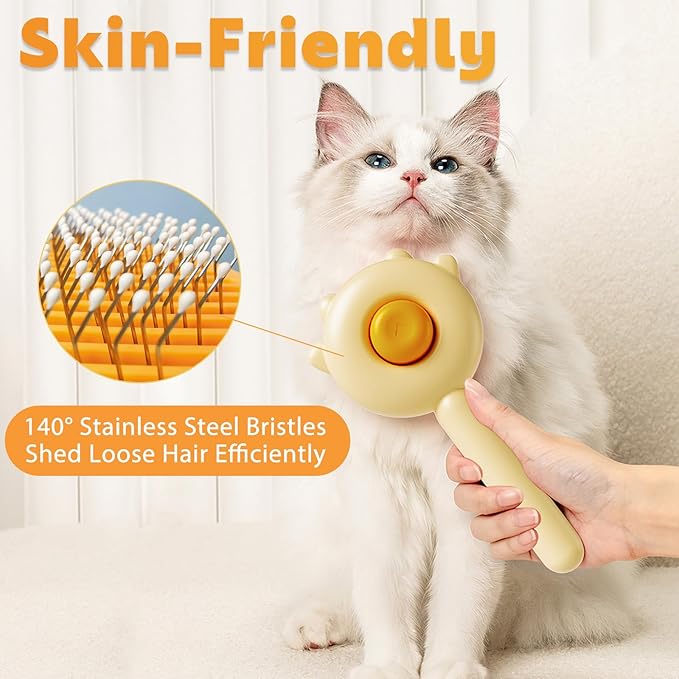 Paw Cat Brush with Release Button, Self Cleaning Cat Brush for Shedding, Cat Hair Brush for Grooming Long and Short Haired Cats Dogs (Yellow)