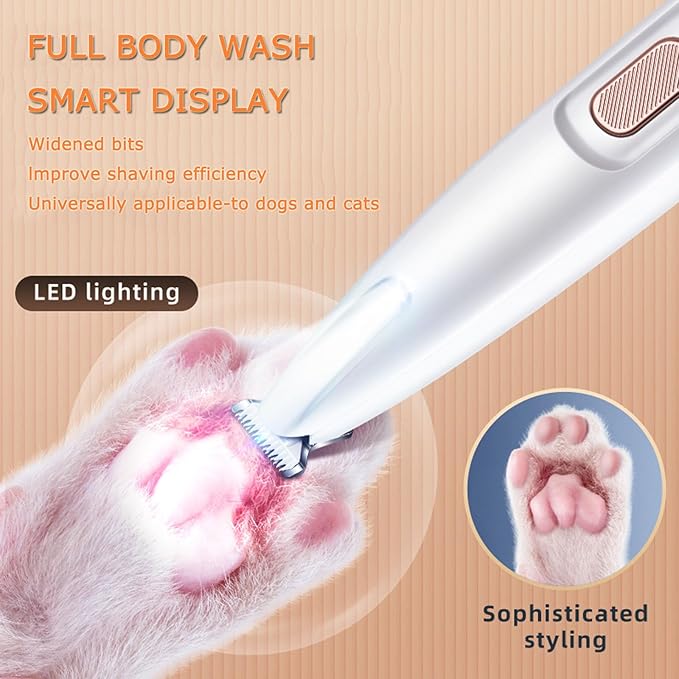 1PC Dog Paw Trimmer with LED Light,35dB Low Noise Precision Pet Paw Trimmer for Dogs Cats Grooming Clippers,Safety Electric Paw Hair Trimmer for Paws,Ears,Rump,Face,Eyes