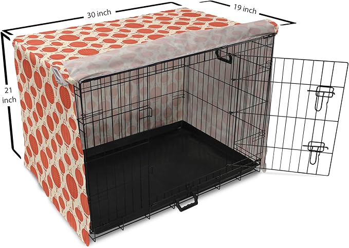 Lunarable Oriental Dog Crate Cover, Folk Lamps Cartoon Style Cheerful Pattern with Chinese Ethnicity, Easy to Use Pet Kennel Cover for Cats & Medium Dogs, 30 Inch, Pale Yellow and Vermilion