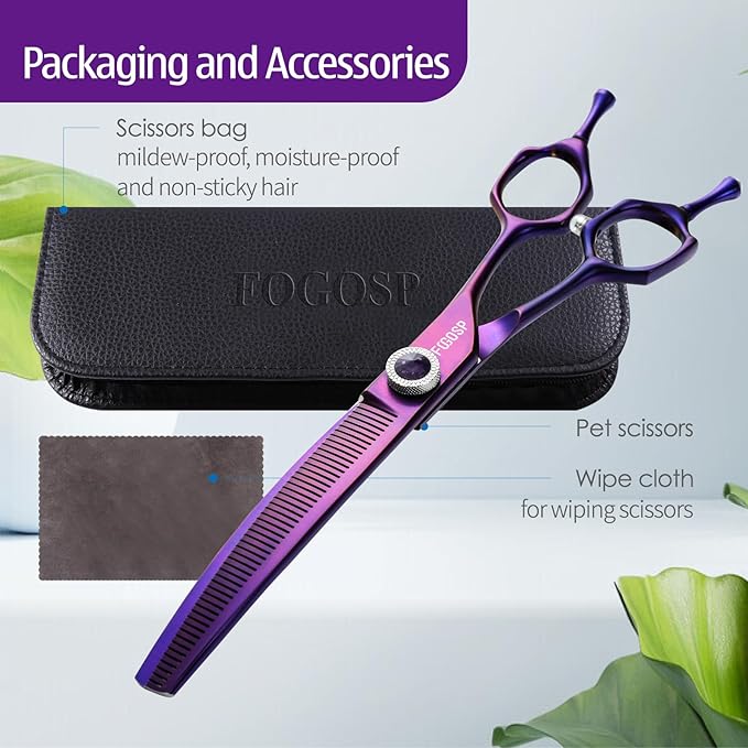 Professional Curved Thinning Dog Grooming Scissors 7'' Curved Thinner Shears for Dogs Pet 52 Teeth Japan VG10 Sharp and Smooth(7Curved Thinner, Purple)