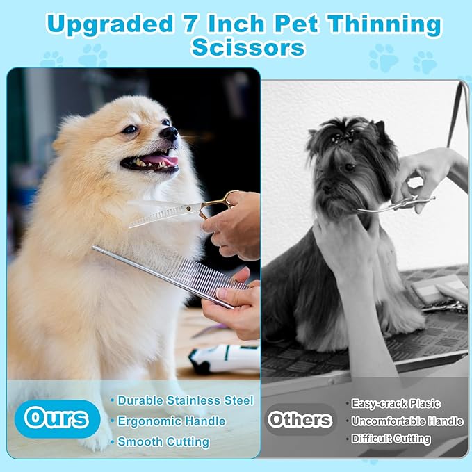 Curved Thinner Dog Grooming Scissors, 7 Inch 42 Teeth Stainless Steel Pets Grooming Scissors, Professional Pet Shears for Groomer, Long Hair Cutting for Animals (Curved Thinning B)