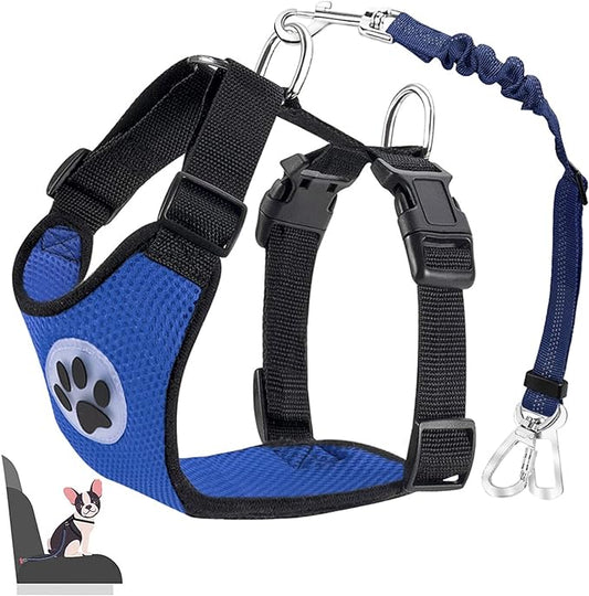 Lukovee Dog Safety Vest Harness with Seatbelt, Dog Car Harness Seat Belt Adjustable Pet Harnesses Double Breathable Mesh Fabric with Car Vehicle Connector Strap for Dog (XXX-Small, Blue-Double Clip)