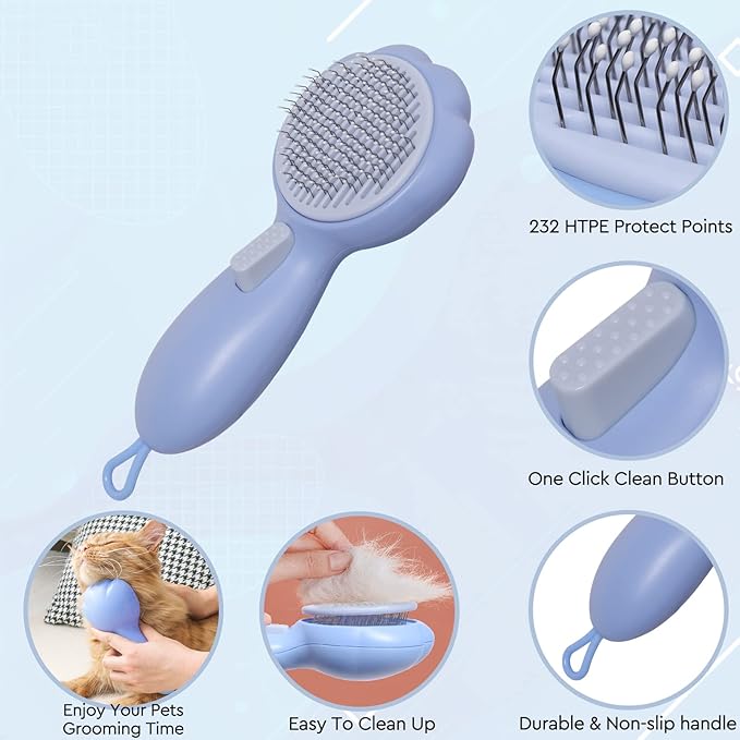 LIONROGE Cat Grooming Glove Brush,Self-Cleaning Slicker Pet Brush for Short and Long Haired Pets,Dog Bath Brush for Shedding and Grooming,Removes Loose Hair and Tangles,Promote Circulation