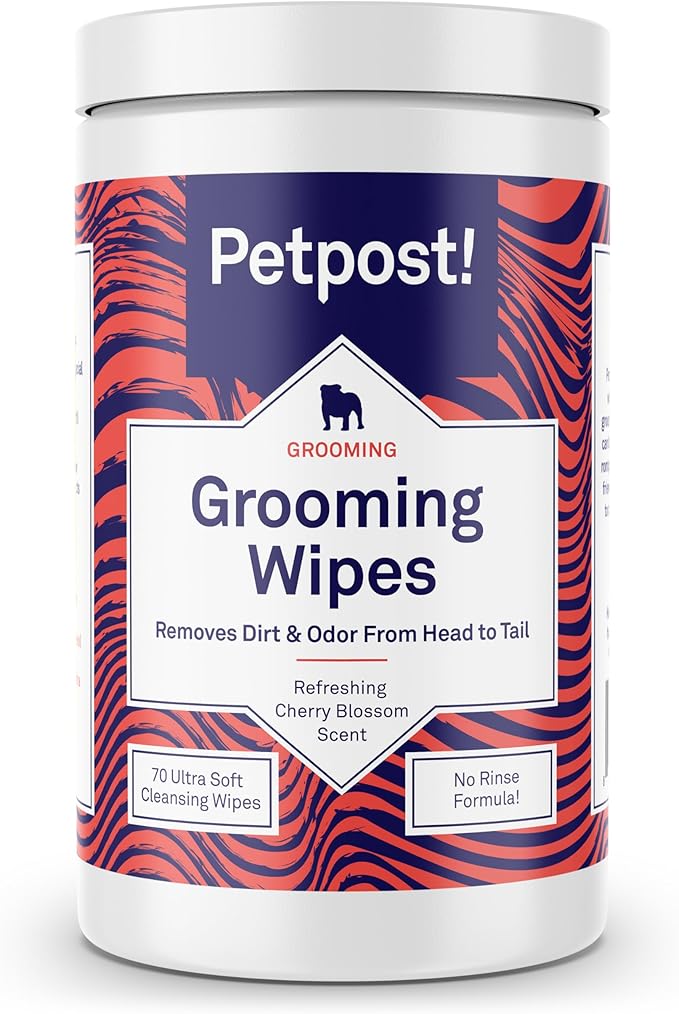 Petpost | Grooming Wipes for Dogs - Large, Deodorizing Wipes with Cherry Blossom Scent - 70 Ultra Soft Cotton Pads in Cleansing Solution - Cherry Blossom Scent 70 ct.