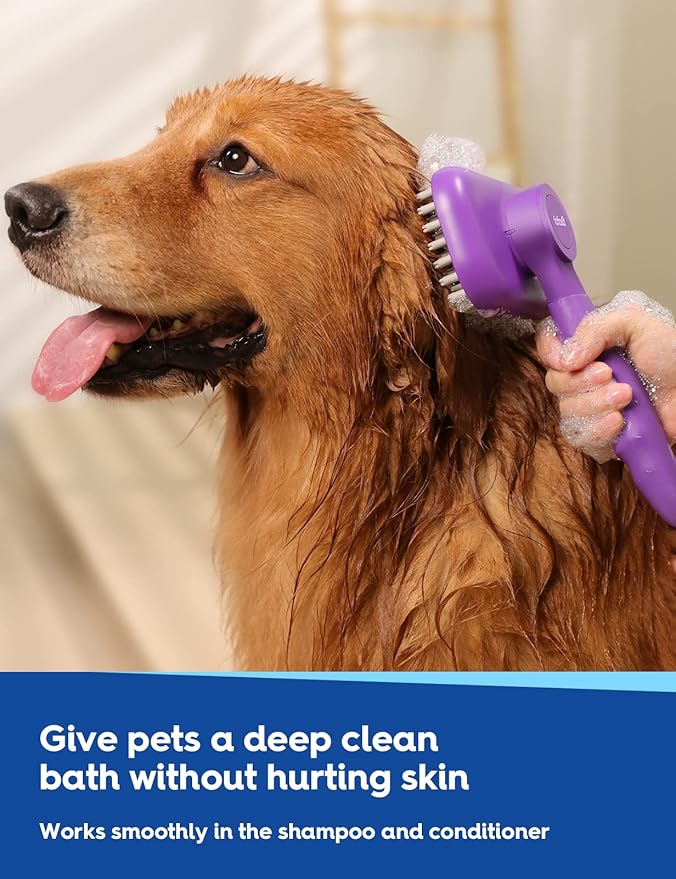 Pet Grooming Brush - Versatile for Bathing, Grooming, and Massaging Short and Long Hair Dogs, Cats, Rabbits (Purple)