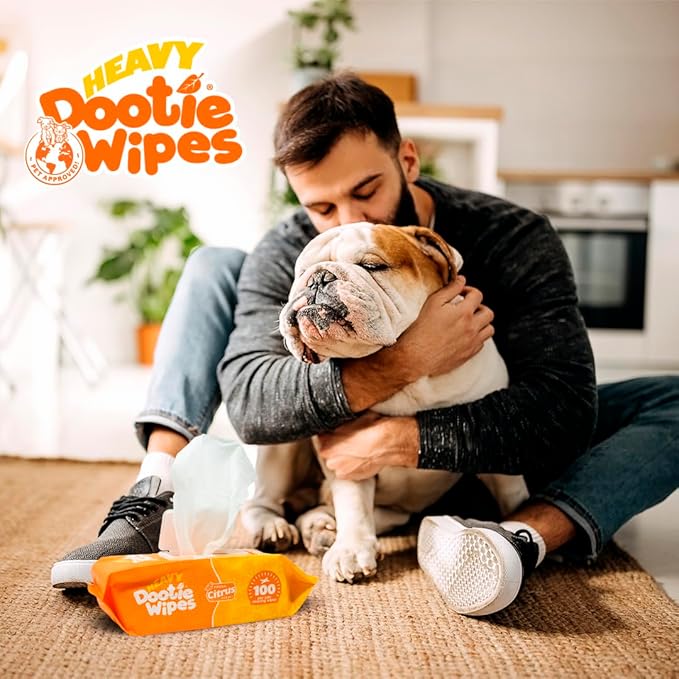 HEAVY Dootie Wipes - Convenient Durable Dog Wipes for Paws, Butt with Very Mild Pleasant Citrus Scent, 100 Count - Puppy Essentials Pet wipes, Dog Wipes Cleaning and Deodorizing. Made with Bamboo.