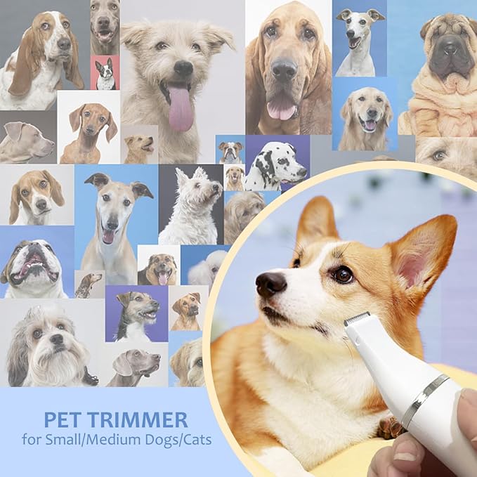 4 in 1 Dog Grooming Kit - Dog Clippers, Rechargeable, Low Noise - Multi-Functional for Hair on Pets Toes Hair Repair on face Around Ears and toenail Grinding