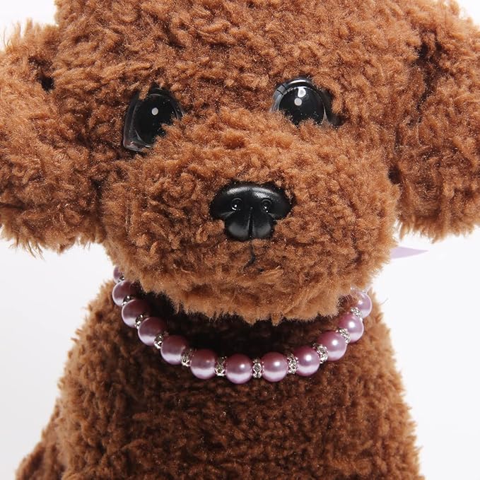 Dog Cat Pearls Necklace Collar with Bling Accessories and Ribbon Bow Pet Puppy Jewelry for Female Dogs Cats Small Medium (XL, Purple)