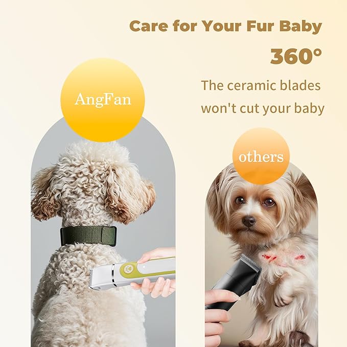 Dog Clippers Grooming Kit with 4 in 1 Tools, Cordless Dog Paw Trimmer & IPX7 Waterproof & Nail Grinder, Low Noise Quiet Design with Silicone Grip for Dogs and Cats