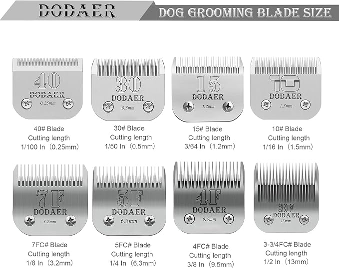 Detachable Pet Dog Grooming Blades of Stainless Steel,Compatible with Andis,Oster-A5,Wahl KM-10 Series,Size 10/30/40/7F/5F/4F/3F,7 Count
