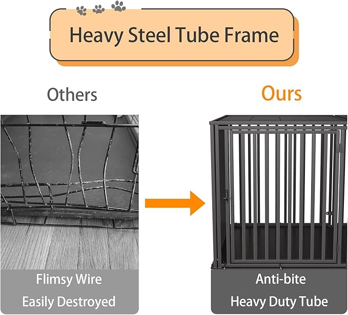 Steel Tube Heavy Anti-Bite Large Dog Crate with Mat Base, 48" L x 28" H Dog Crates for Medium Large Dogs, Big Dog Cage, Dog Kennel, Puppy Dog Playpen with Top, Pet Cage, Indoor, Black2