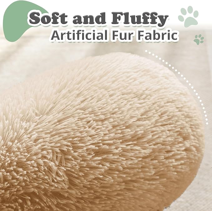 JOLLYVOGUE Dog Beds, Calming Small Dog Bed, Anti-Anxiety Dog Bed for Small Dogs, Fluffy Donut Dog Bed, Cozy Dog Cat Cushion Bed for Small Medium Dogs (24")