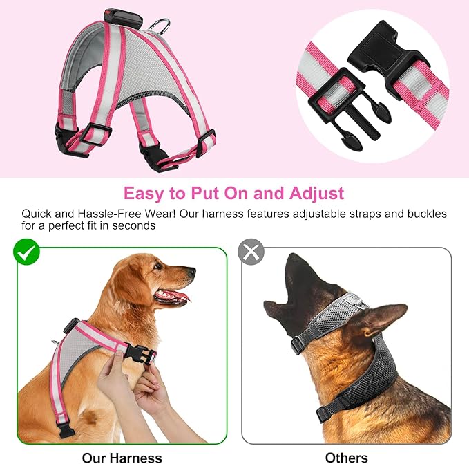 Visinite LED Dog Harness, USB Rechargeable Light Up Dog Harness Vest, 2 Illuminate Modes Glow in The Dark Dog Harness, Adjustable Lighted Dog Harness Light for Night Walking Safety (Pink, Small)