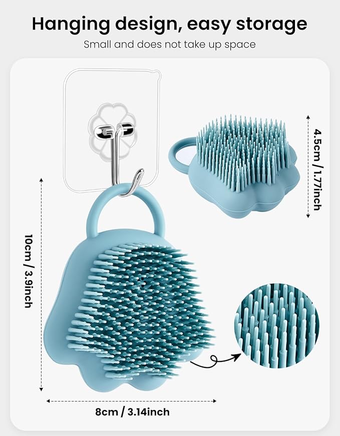 Dog Bath Brush, Pet Shampoo Brush Scrubber Massage Dispenser, Soft Silicone Grooming Shower Brush for Short Long Haired Dogs and Cats Washing, Blue