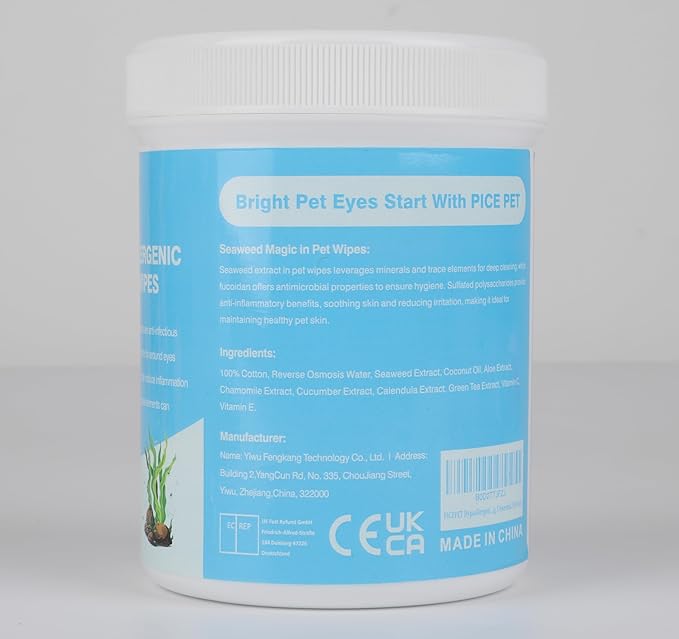 Hypoallergenic Eye Wipes for Dog & Cats, 100 Pcs Plant-Based Tear Stain Remover for Discharge, Crust, Allergies, Itching, Unscented, Double Layer, Made in PRC
