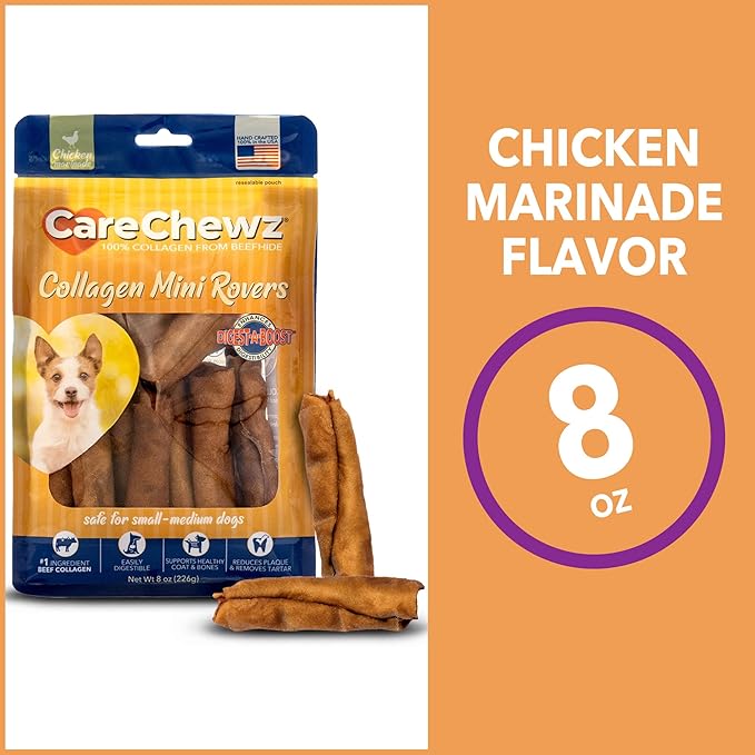 Pet Factory CareChewz Collagen Mini Rovers Dog Chew Treats - Chicken Flavor, 8 oz
