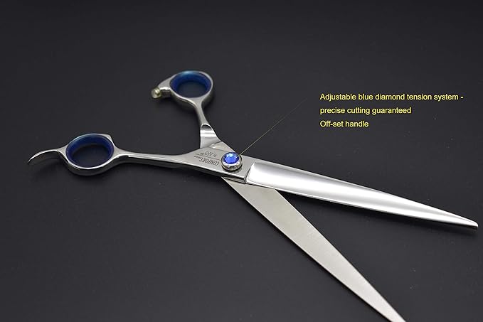 Professional Dog Shear Scissor Straight 8 Inch For Dogs Grooming Stainless Steel Japanese Process (8.0" Straight Blue Diamond)