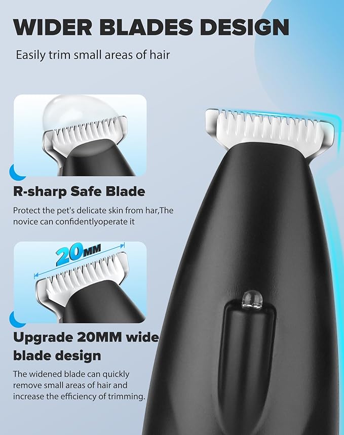 Dogs Paw Trimmer, 2 Speed Low Noise Dog Clippers for Grooming, Cordless Rechargeable Dog Hair Trimmer with LED Light, Widen Blade Cat Pet Hair Shaver for Paws, Eyes, Ears, Face, Rump (Black)