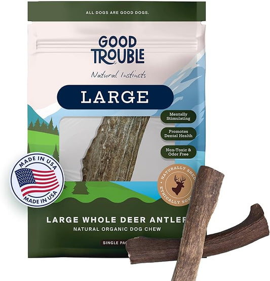Good Trouble Pets Premium Elk Antlers for Large Dogs - All-Natural, Shed Antler Chews for Dental Health & Calming - Durable Dog Bones for Aggressive Chewers - Cruelty-Free, North American Sourced