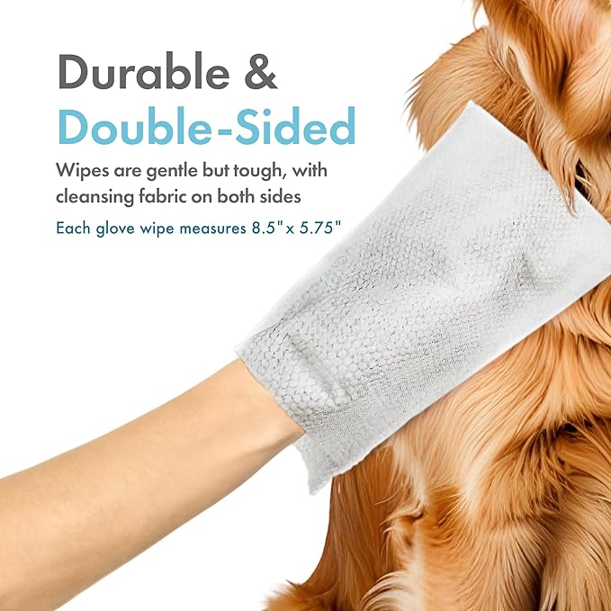 Petkin Pet Glove Wipes for Dogs and Cats, 30 Wipes - Double-Sided Cleaning Wipes - Gently Cleans Ears, Face, Butt, Body and Eye Area - Convenient, Ideal for Home or Travel - Vanilla Scented
