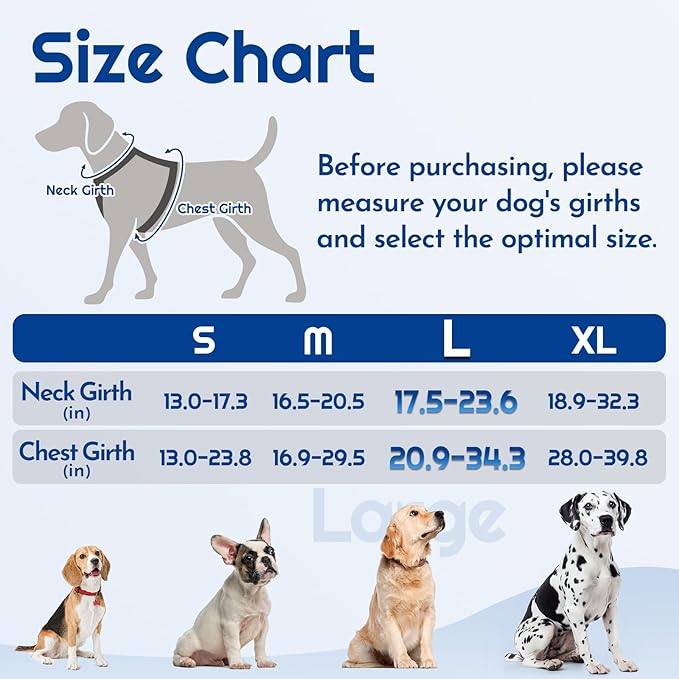Eagloo Dog Harness for Large Dogs, Easy Wearing with 3 Buckles, Adjustable No Pull Pet Harness with 2 Rings for Walking, No Chock Reflective Soft Padded Vest with Control Handle, Blue & Black, L