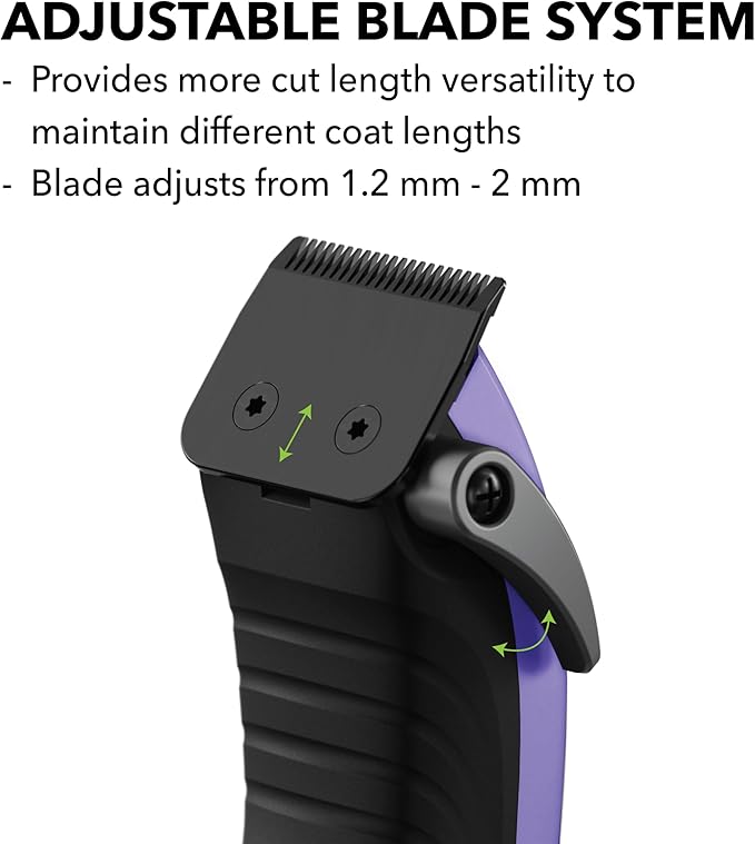 Andis Easy Clip Adjustable Blade Cordless II Dog Clipper, 10 Piece Kit, Lithium-Ion Battery, Purple, 560017
