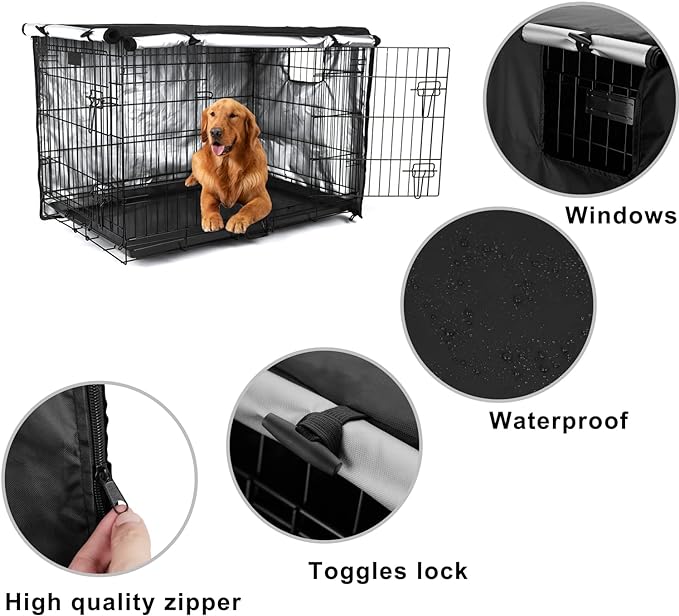 Senmortar Double Door Dog Crate Cover Wire Dog Cage Cover Waterproof Durable Lightweight 420D Polyester for Pet Crates Black 24 inches