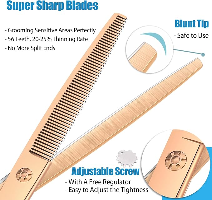 7.5" Dog Grooming Thinning Scissors Trimming Cutting Shears Professional for Dog Cat Pet Animal Grooming on Face and Paws Gold