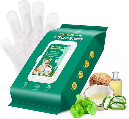 20PCS Pet Cleaning and Deodorizing Grooming Glove Wipes for Dogs and Cats, Extra Thick Nourish Fur No-Rinse Grooming Wipes for Daily Care and Travel, Hypoallergenic