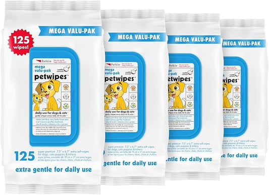 Petkin Mega Valu-Pak Pet Wipes, 500 Total Wipes - Pet Wipes for Dogs and Cats - for Face, Paws, Ears, Body and Eye Area - Super Convenient Dog Cleaning Wipes, Ideal for Home or Travel - Easy to Use