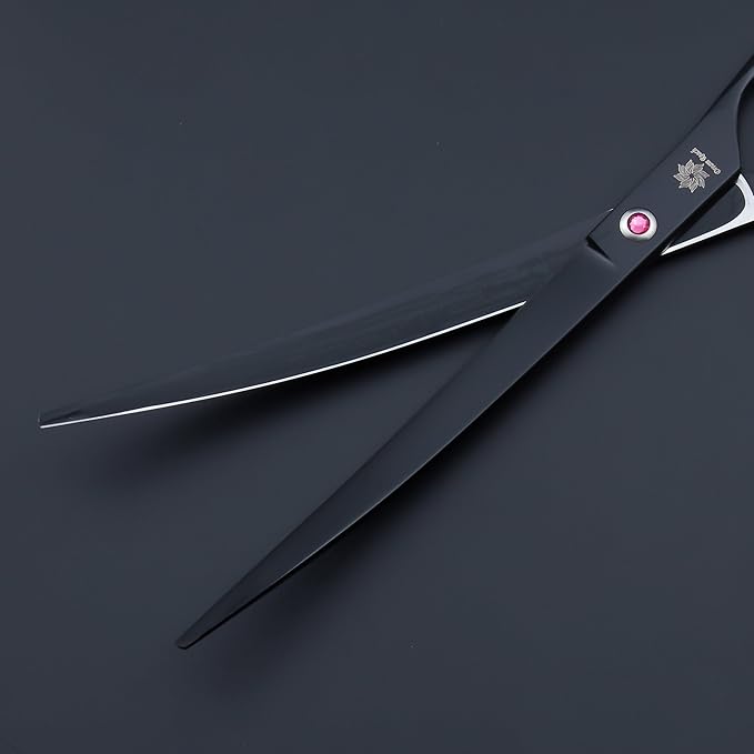 Dream Reach 9" Twin Tail Professional Pet Dog Two-way Cutting or Curved Scissors,Made of High-end 9CR Stainless Steel (Rainbow) (B-9 inch-Black)