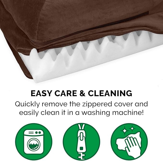 Furhaven Orthopedic Dog Bed for Large/Medium Dogs w/ Removable Bolsters & Washable Cover, For Dogs Up to 55 lbs - Plush & Velvet L Shaped Chaise - Sable Brown, Large