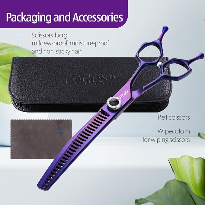 Professional Curved Chunkers Dog Grooming Scissors 7'' Curved Comb Thinning Shears for Dogs Pet 27 Teeth Japan VG10 Sharp and Smooth(7 Curve Chunker, Purpler)