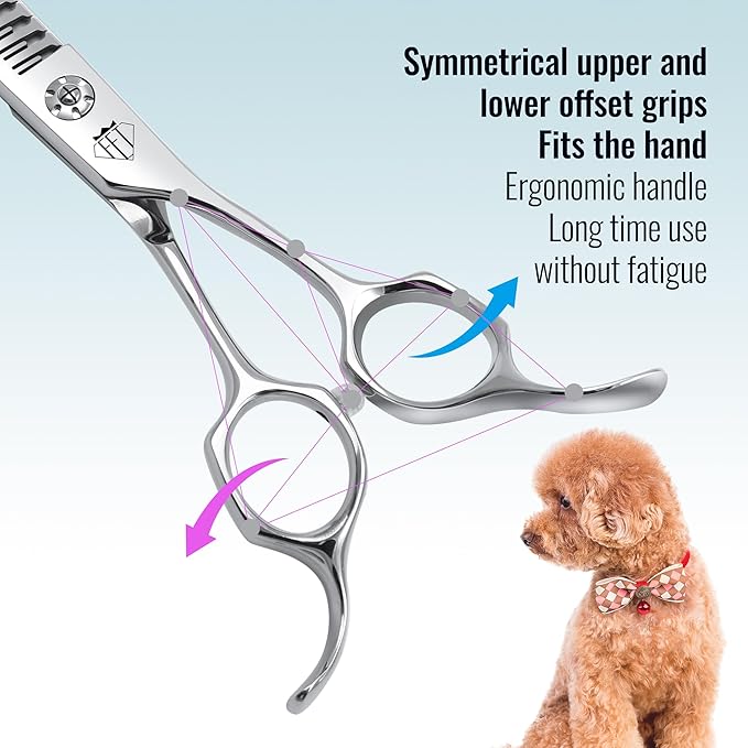 Professional Curved Thinning Scissors for Dog Grooming, 30-Degree Curvature, Japanese 440C for Trimming Dogs Cats and Other Pets face and paws (Curved Natural)