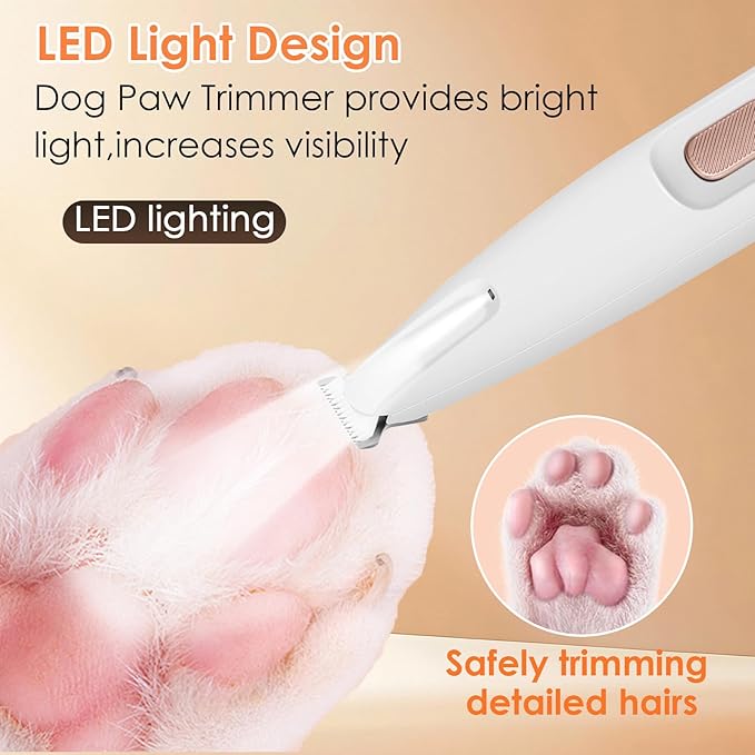 Ntrjtrss Electric Dog Paw Trimmer, 2025 paw Clippers for Dogs Rechargeable paw shavers for Dogs feet with LED Light, Low Noise Waterproof Paw Trimmers for Dog's Feet, Paws