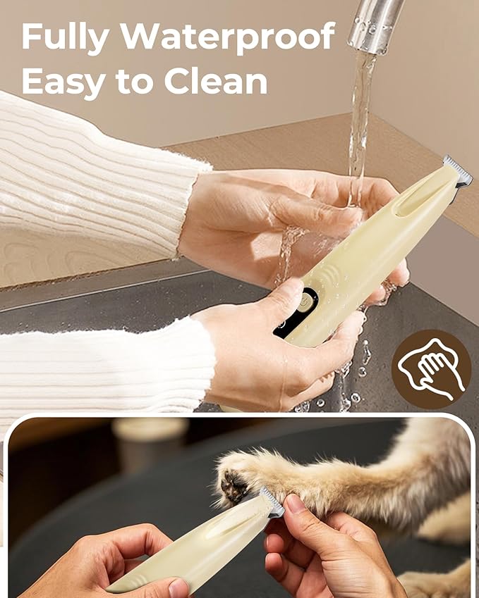 Pro Version Dog Paw Trimmer, 18mm Wide Blade Clippers with LED Display, 35dB Low Noise, Fully Waterproof, Upgraded Type-C Rechargeable Cordless Trimmer for Paws, Ears, Face, and Rump