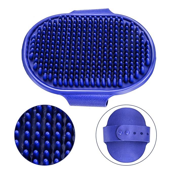 Pet grooming brush for dogs and cats, soft and durable handheld pet hair removal brush (Dark Blue + Orange)