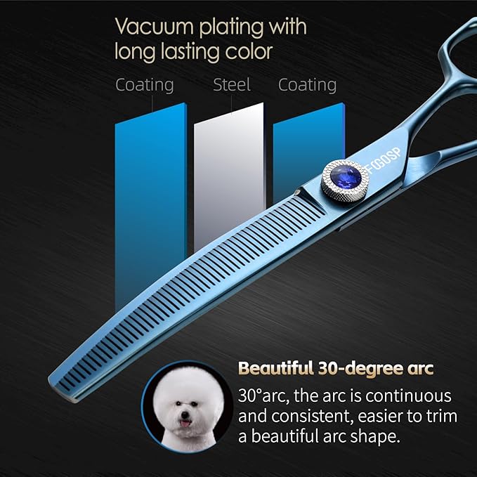 Professional Curved Thinning Dog Grooming Scissors 7'' Curved Thinner Shears for Dogs Pet 52 Teeth Japan VG10 Sharp and Smooth(7Curved Thinner, Blue)