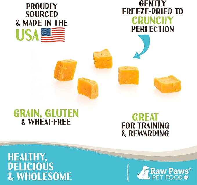 Raw Paws Freeze Dried Cheddar Cheese Treats for Dogs, 3-oz - Crunchy Dog Cheese Puffs Made in USA, Natural Dried Cheese for Dogs - 100% Real Wisconsin Cheddar Cheese Bites for Dogs - Dog Cheese Treats