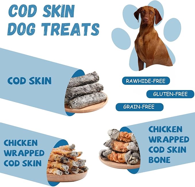 Chicken Wrapped Cod Fish Skin Stick Dog Treats, Healthy High Protein Omega3 Cod Twist Dog Chews Real Chicken Wrap Teeth Cleaning for Large Medium Small Pets 10.5 OZ