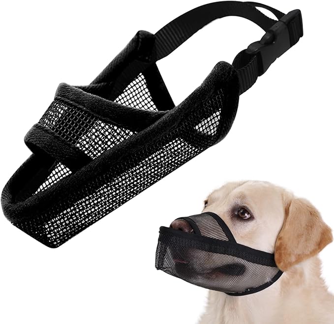 Crazy Felix Nylon Dog Muzzle for Small Medium Large Dogs, Air Mesh Breathable and Drinkable Pet Muzzle for Anti-Biting Anti-Barking Licking(Black,L)