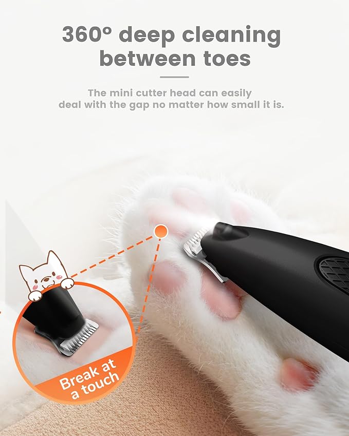 Dog Paw Trimmer with LED Light, Ultra-Low Noise Paw Trimmer for Dogs, Cordless Dog Clippers for Grooming with LED Display, Type-C Rechargeable Pet Clippers for Pads, Ears, Eyes, Face, Rump